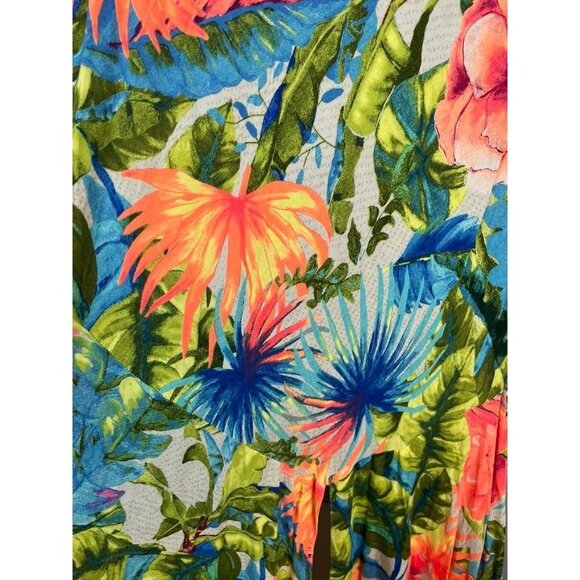 Farm Rio Dress L Orange Tropical Hi Lo Maxi One Shoulder Strap Blue Side Split G - Picture 11 of 15